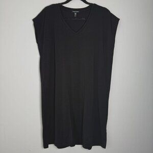 Eileen Fisher V-Neck Boxy Knee Length Tencel Dress Black Jersey NWOT Size XS Lag